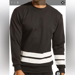 Ouber pull over sweatshirt black crewneck stripe sweater size small